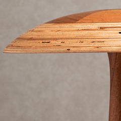 Close-up of a wooden Belly Table Lamp shade made of plywood