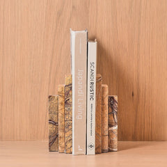 Stepper Bookend - Set of 2 - Front View, Stepped Brown Marble Holding Two Books