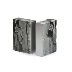 Monolith Bookend - Set of 2 - Pair on White Background, Rectangular Black and Grey Marble
