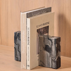Monolith Bookend - Set of 2 - Holding Larger Books, Side Angle Against Wood Panel