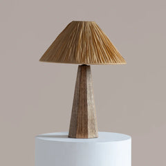 Natural Wood Harmony Table Lamp with a textured shade and wooden base
