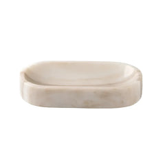 Marble Bowl - Beige - Side View, Low Oval Profile on White Background