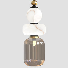 Minimalist hanging pendant light with marble-like finish and glass shade 