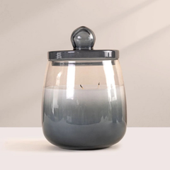 Cosmic Hues - Lid Jar Candle | Blue | Balmy Bergamot, smoky blue ombre glass jar with bell lid, front view