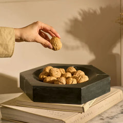 Hexagon Black Marble Bowl - Styled on Books, Hand Adding Walnut