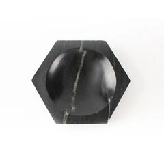 Hexagon Black Marble Bowl - Top View, Rounded Inner Well