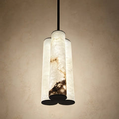 Cylindrical hanging pendant light with marble-like pattern