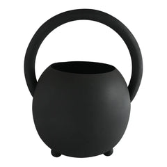 Black ceramic Halo Vase with a handle on a white background