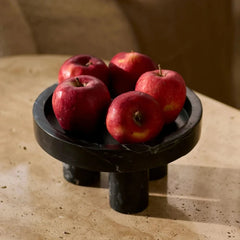 Column Series Bowl - Black Marble Footed Bowl Filled with Red Apples