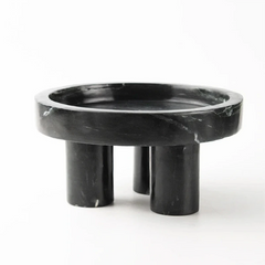 Column Series Bowl - Black Marble Side View with Three Cylindrical Legs