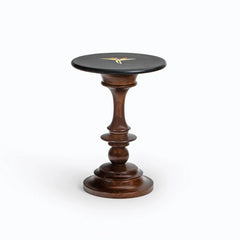 Bird of Paradise - Walnut side table, full view with black marble top and walnut finish base