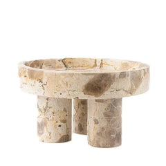 Column Series Bowl - Beige Marble Side View with Three Cylindrical Legs