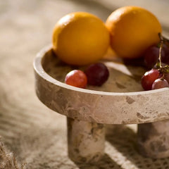Column Series Bowl - Beige Marble Close-Up with Oranges and Grapes