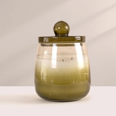 Cosmic Hues - Lid Jar Candle | Olive Green | Sage Cleanse, lidded jar with round glass knob, full front view
