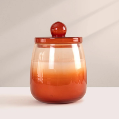 Cosmic Hues - Lid Jar Candle | Orange | Summer Nectar, orange ombre glass jar with bell lid and round knob, front view