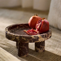 Column Series Bowl - Burgundy Marble Footed Bowl with Pomegranates