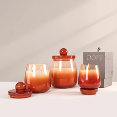 Cosmic Hues - Lid Jar Candle | Orange | Summer Nectar, small, medium and large jars with lids beside Doft box