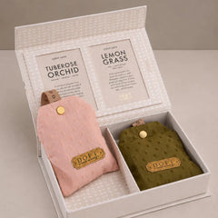 Car Freshener - Scented Sacks - Tuberose Orchid & Lemongrass - Set of 2, both sachets packed in box with fragrance cards