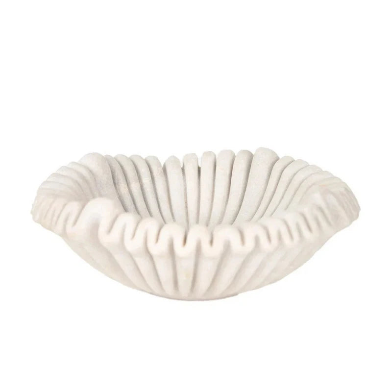 Frill Bowl - White Marble Side View, Scalloped Ruffle Edge