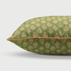 Viola Forest Green Cotton Cushion Cover side profile showing piping detail