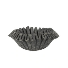 Frill Bowl - Grey Marble Side View, Wavy Ruffled Rim