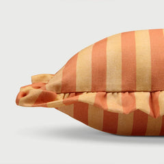 Linea Ruffle Amber Cotton Cushion Cover side profile showing ruffled edge