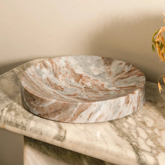 Roee Bowl - Butterscotch - Styled on Marble Console, Butterscotch and Grey Veined Marble