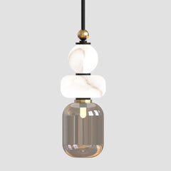 Premium pendant light with glass shade and gold accents and alabaster stone