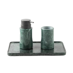 Dispenser Set - Baroda Green - Three-Piece Set Cut-Out, Green Marble Dispenser, Tumbler and Tray
