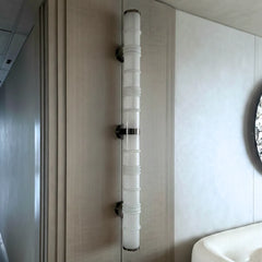Alabaster Marble tube and steel frame wall light, Wall sconce, mounted on wall — front view