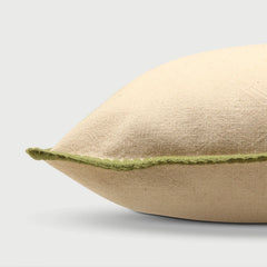 Sofia Forest Green Embroidered Cotton Cushion Cover side profile showing embroidered edge