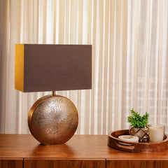 Unique Brillo table lamp with a brown shade and aluminium gold finish base