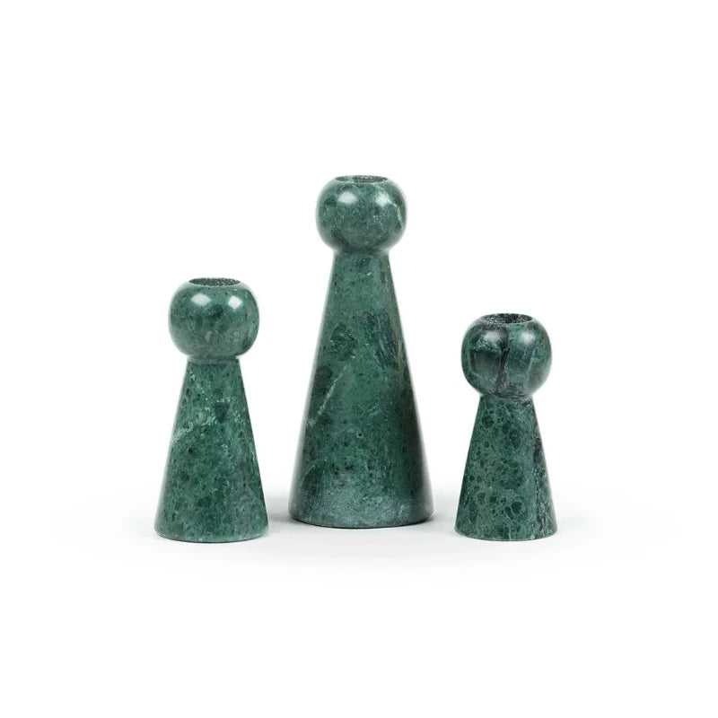 Green Candle Holder - Set of Three Tapered Holders in Polished Green Marble