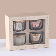 Gilded Votive Candle Gift Set of 4 in Golden Vanilla scent, four votives packed in cream star-print gift box