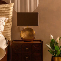 Brillo Table Lamp with aluminium round gold base and exquisite handloom fabric 