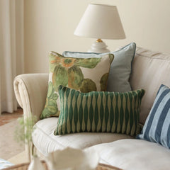 With Sofa Wildflower Olive Linen Cushion Cover