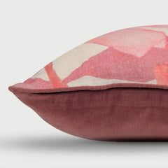 Wildflower Rose Linen Cushion Cover close up side view highlighting linen texture