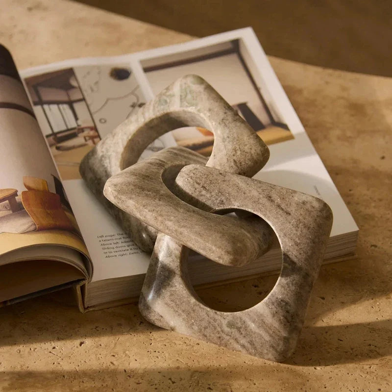 Lynk Chain - Square Links Styled Beside Open Magazine, Grey Veined Marble