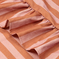 Linea Ruffle Dusty Rose Cotton Table Cover close-up of striped cotton duck ruffle
