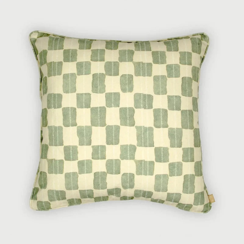 Echo Fern Cushion Cover in fern green checker print, front view