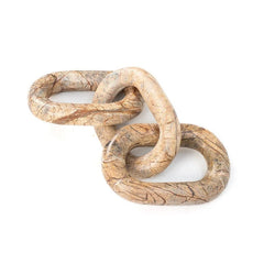 Nolyn Chain decor sculpture, three Links on White Background, Brown Veined Marble