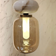 Designer alabaster pendant light with warm lighting