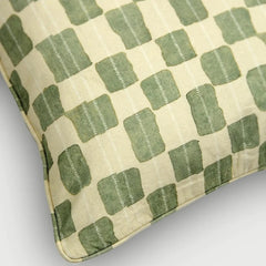 Echo Fern Cushion Cover, corner detail showing fabric piping