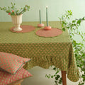 Viola Ruffle Forest Green Cotton Table Cover
