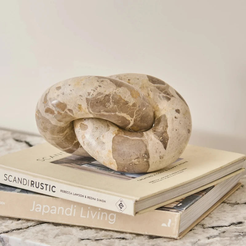 Koru Chain - Chunky Linked Rings on Stacked Books, Beige and Brown Marble