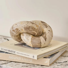 Koru Chain - Chunky Linked Rings on Stacked Books, Beige and Brown Marble