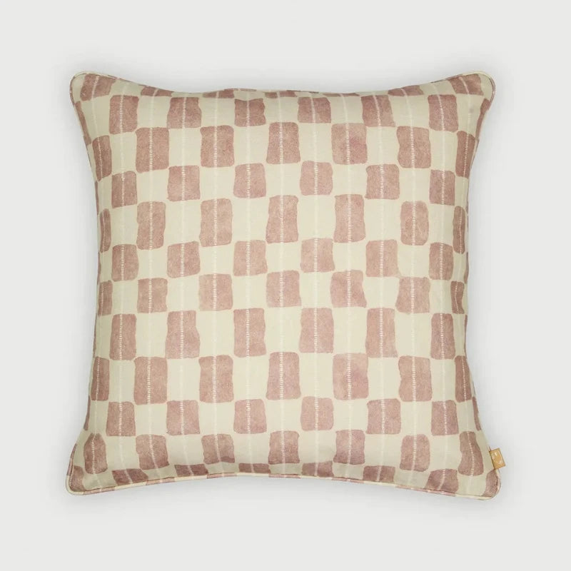 Echo Rose Cushion Cover in soft rose checker print, front view