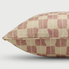 Close-up of the rose checker pattern on Echo Rose Cushion Cover
