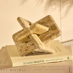 Orven Chain - Square Interlocking Links on Stacked Books, Beige Marble