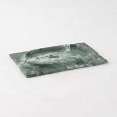Mesa Marble Tray - A rectangular green marble tray with a carved oval basin, displayed on a clean white background.